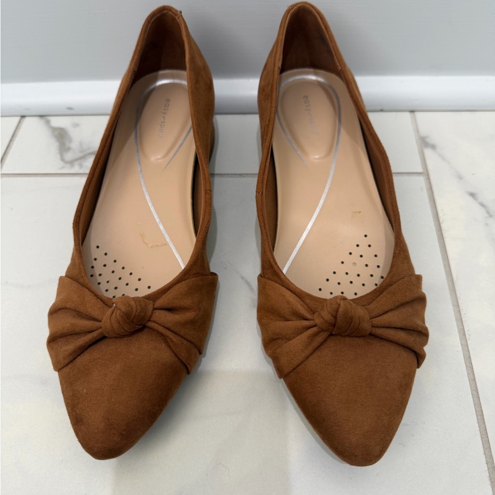 Easy Spirit Tan Suede Knot Flats